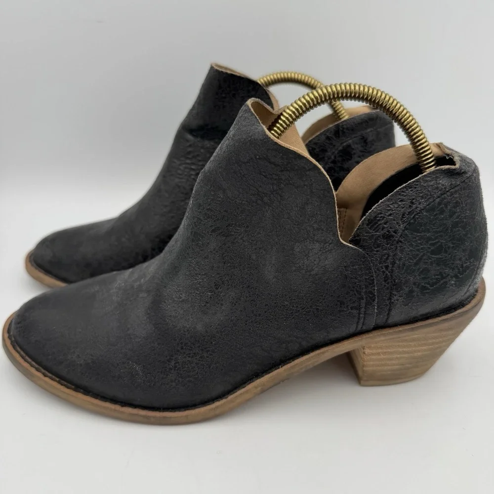 KELSI DAGGER Ankle Boots‎ Booties Sz 6 Black Leather Crackled Finish